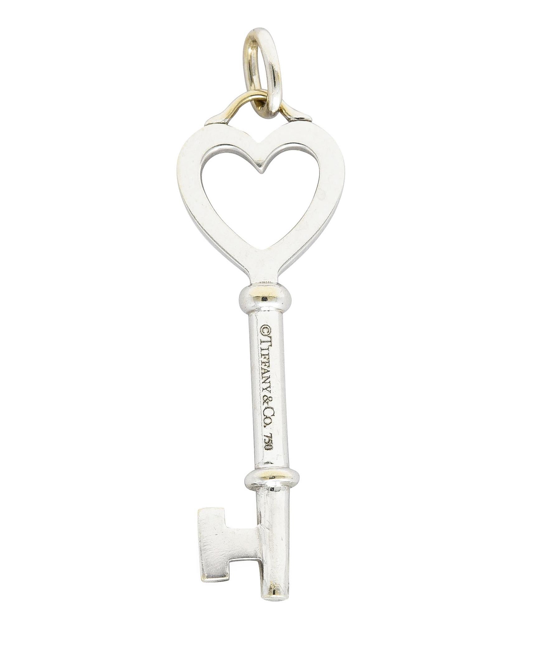 Brilliant Cut Tiffany & Co. Contemporary Diamond 18 Karat White Gold Heart Key Pendant