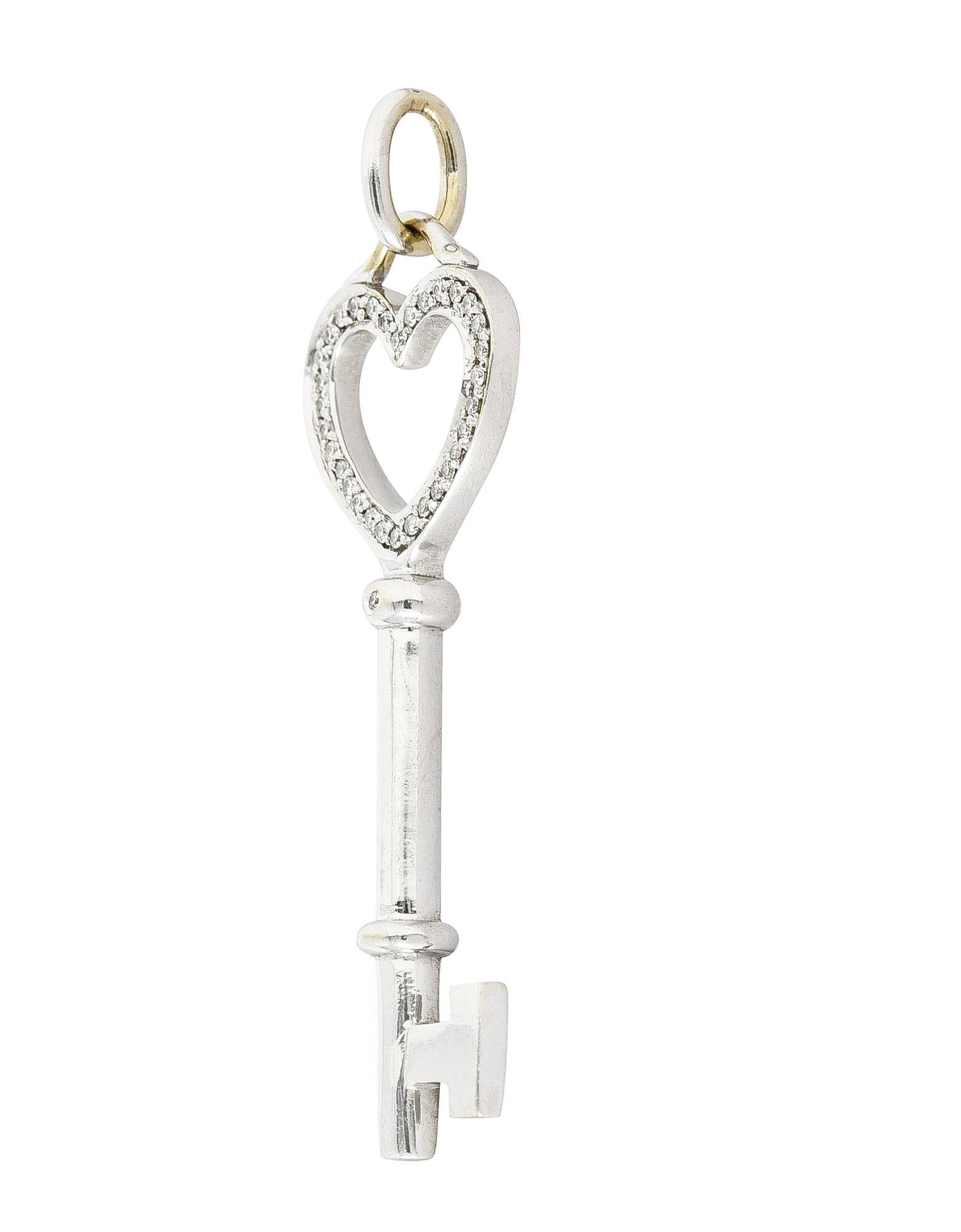 Tiffany & Co. Contemporary Diamond 18 Karat White Gold Heart Key Pendant In Excellent Condition In Philadelphia, PA
