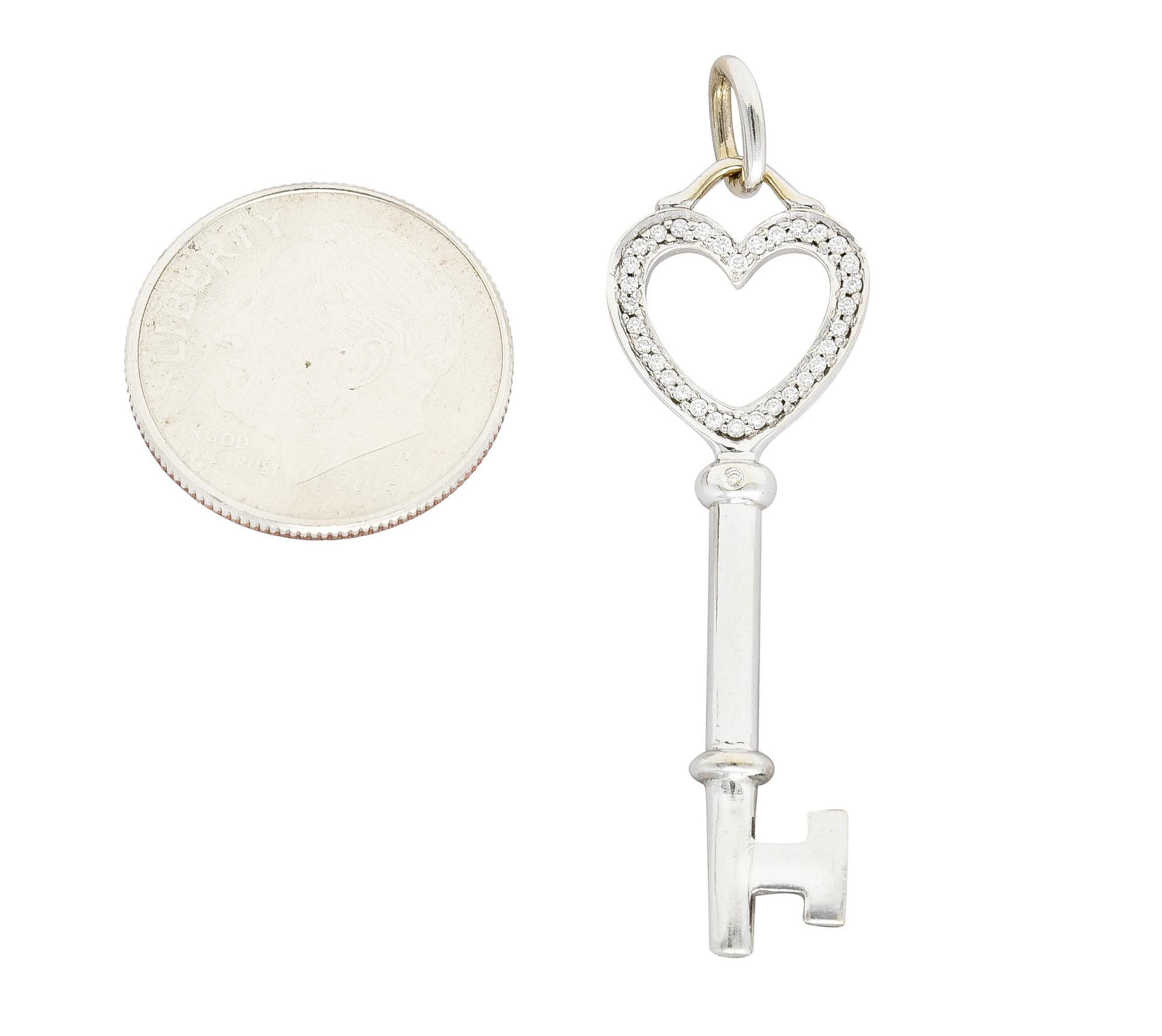 Tiffany & Co. Contemporary Diamond 18 Karat White Gold Heart Key Pendant 3