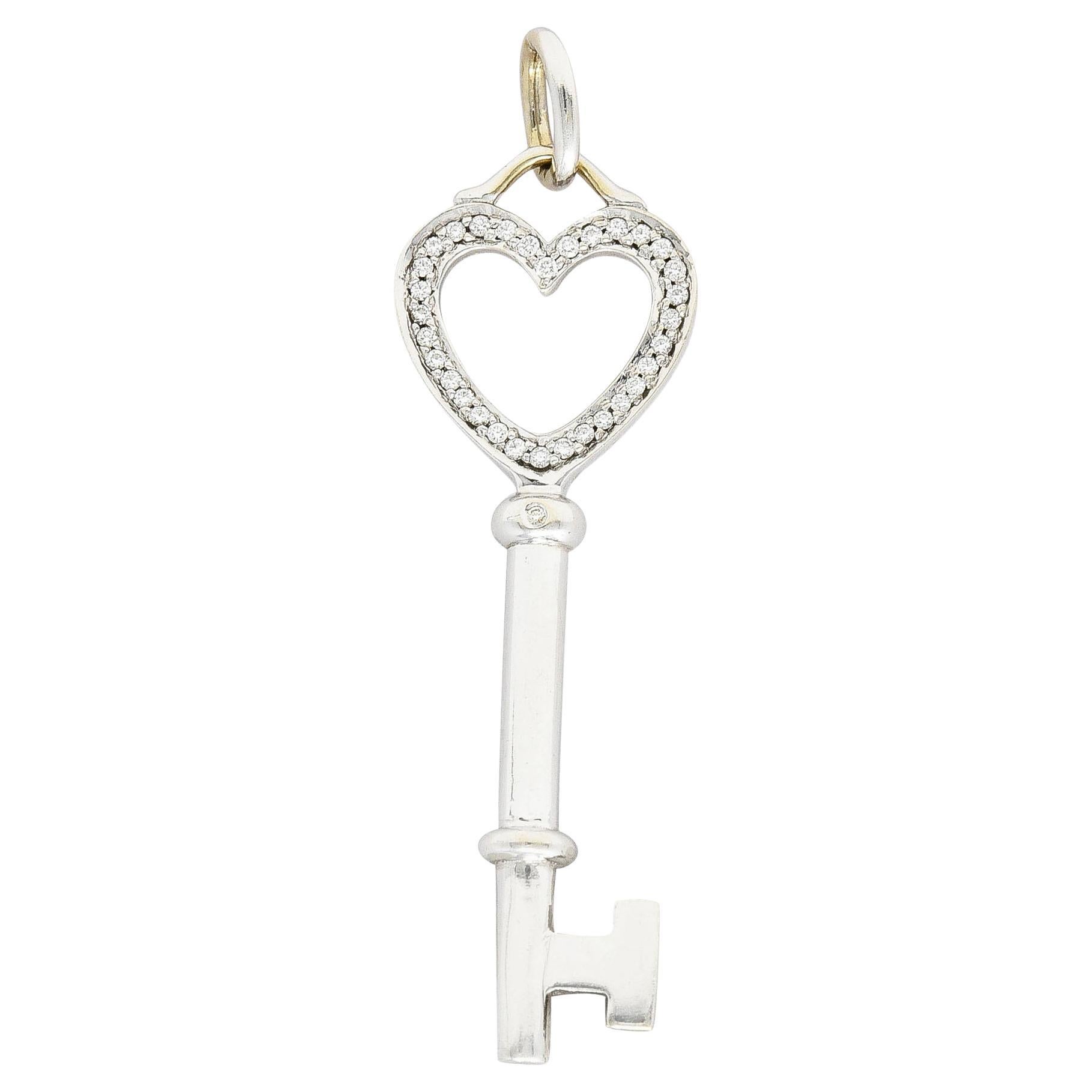 Tiffany & Co. Contemporary Diamond 18 Karat White Gold Heart Key Pendant