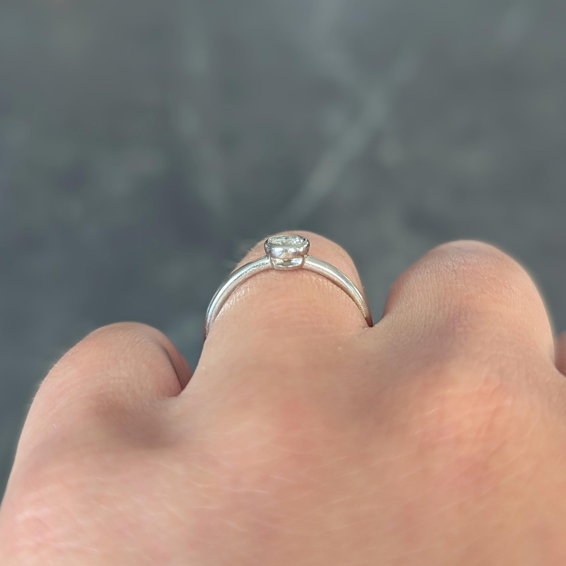 Tiffany & Co. Contemporary Diamond Platinum Bezel Set Bezet Solitaire Ring 9