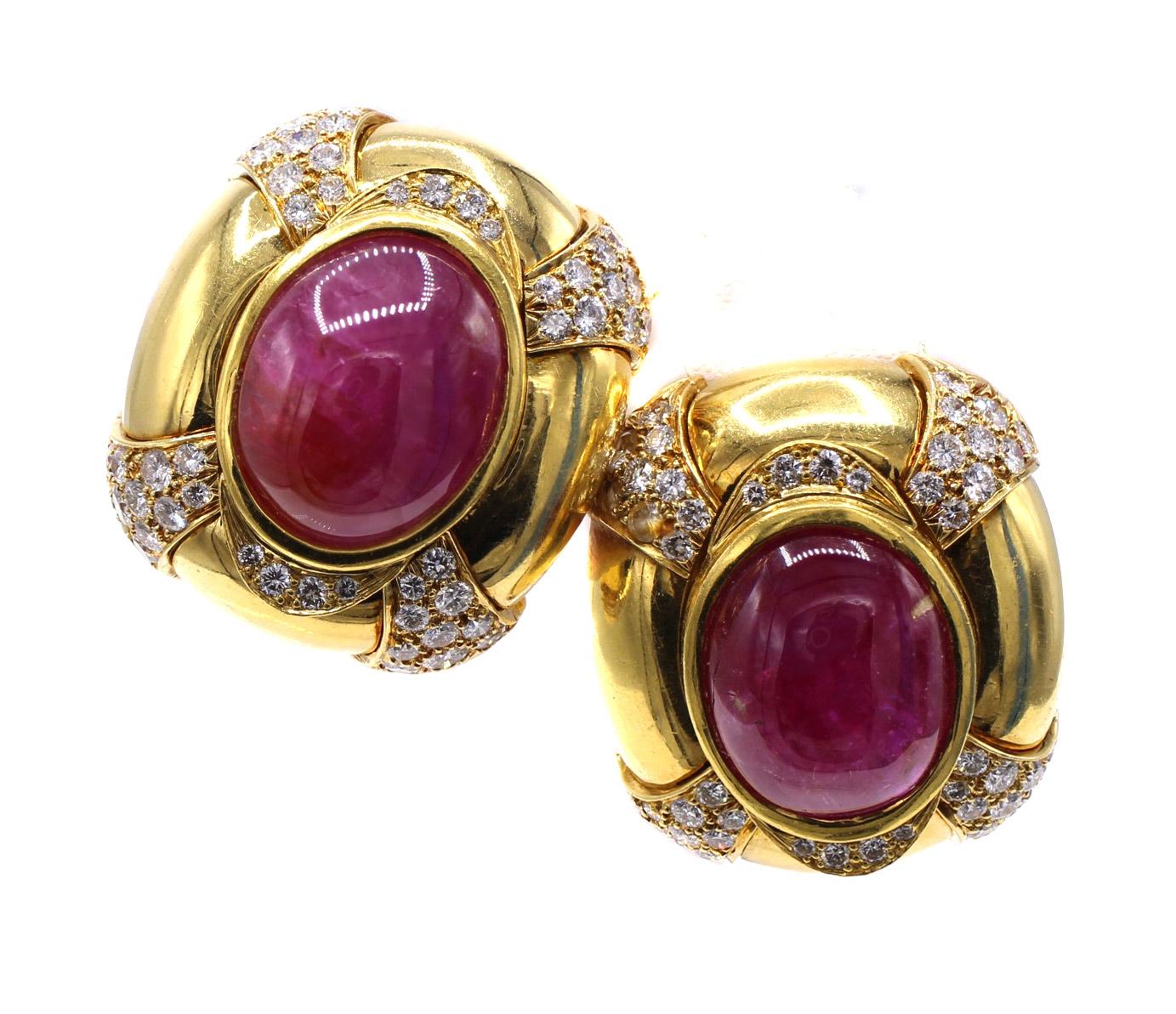 Mixed Cut Tiffany & Co Convertible Ruby Amethyst Coral Diamond Yellow Gold Ear Clips For Sale