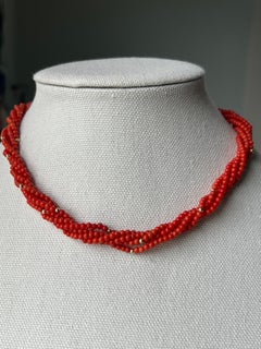 Tiffany & Co. Coral and 18k Yellow Gold Bead Torsade Necklace