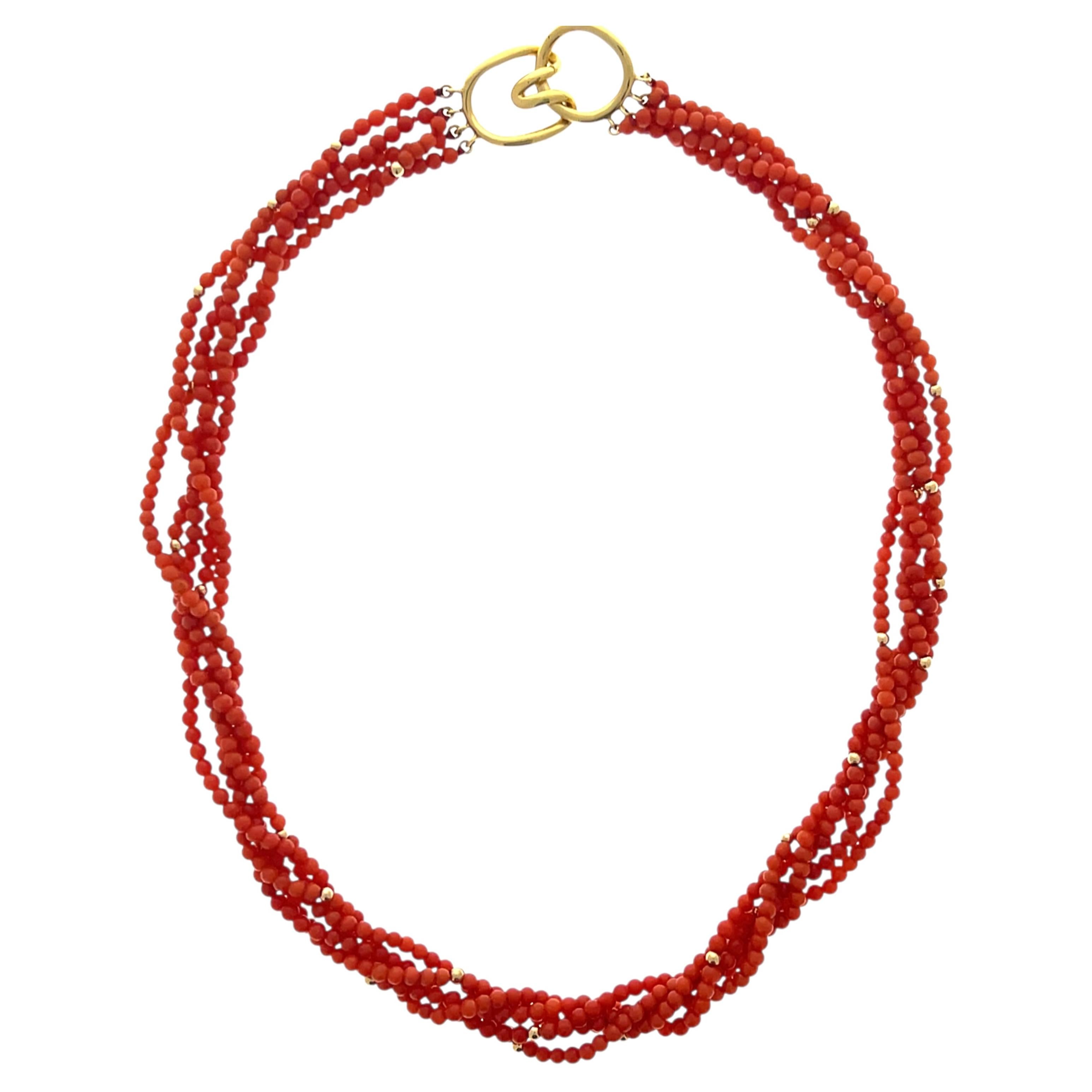 Tiffany & Co. Collana Torsade di corallo e perline in oro giallo 18k