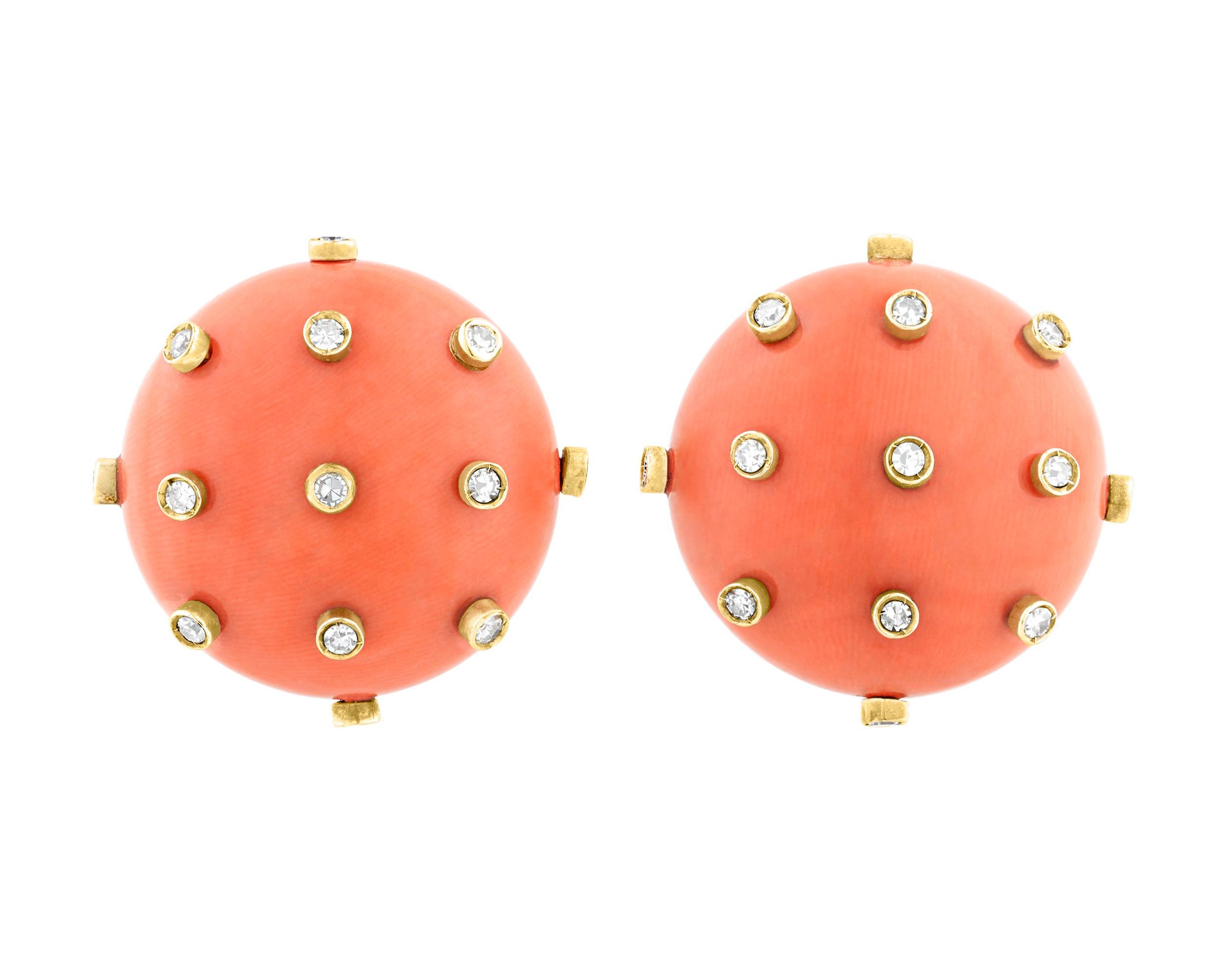 Modern Tiffany & Co. Coral and Diamond Earrings For Sale