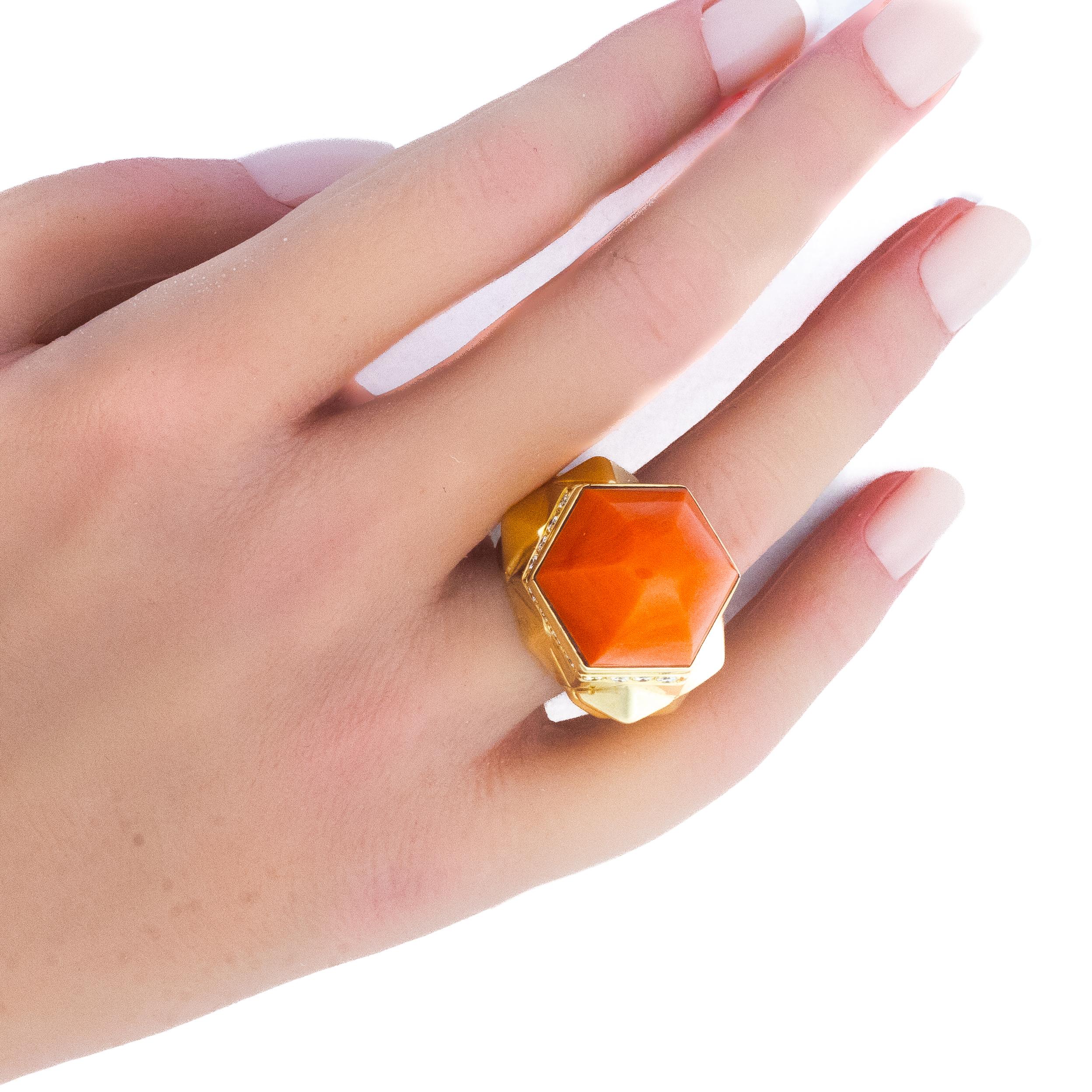 Retro Tiffany & Co. Coral & Diamond Dome Ring For Sale