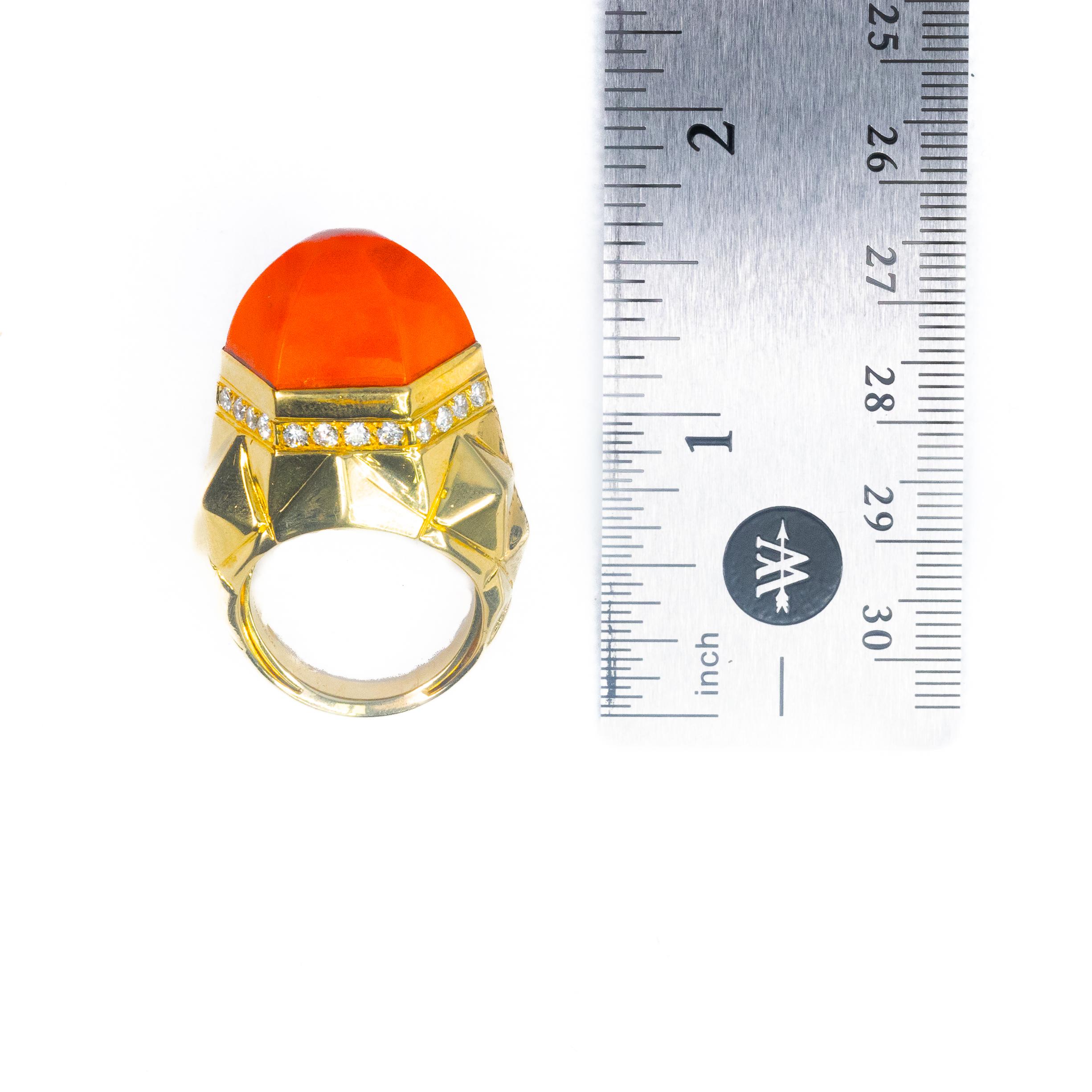 Round Cut Tiffany & Co. Coral & Diamond Dome Ring For Sale