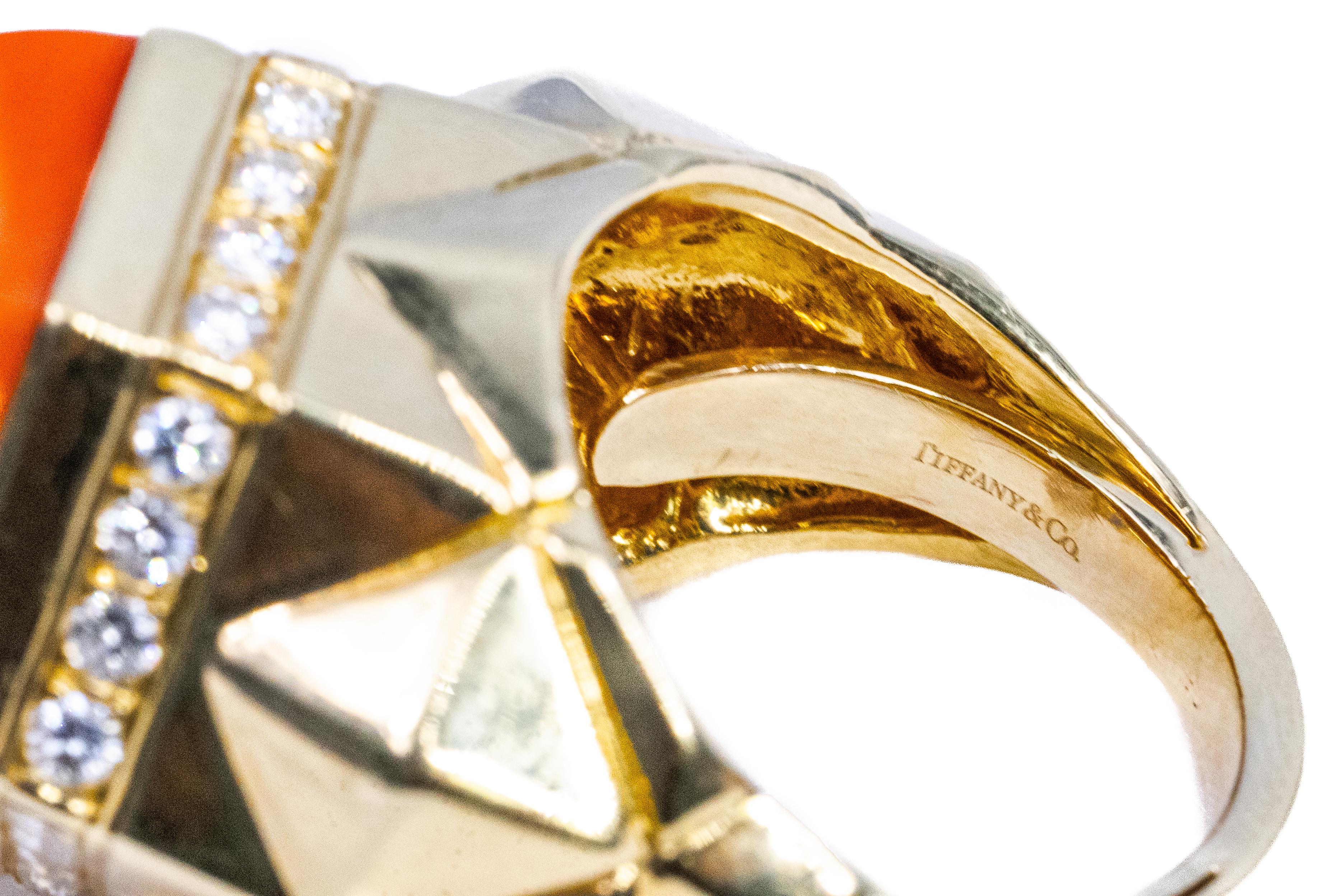 Tiffany & Co. Coral & Diamond Dome Ring In Excellent Condition For Sale In New York, NY