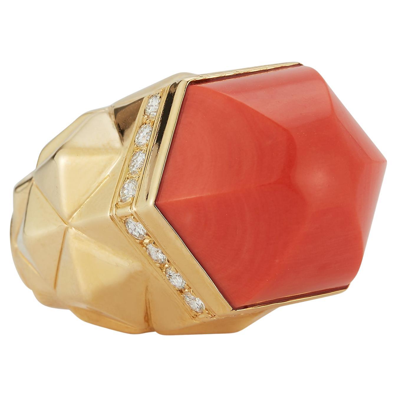 Tiffany & Co. Coral & Diamond Dome Ring For Sale
