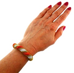 Tiffany & Co. Coral Diamond Gold Bangle Bracelet