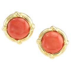Tiffany & Co Coral Yellow Gold Button Style Clip On Earrings