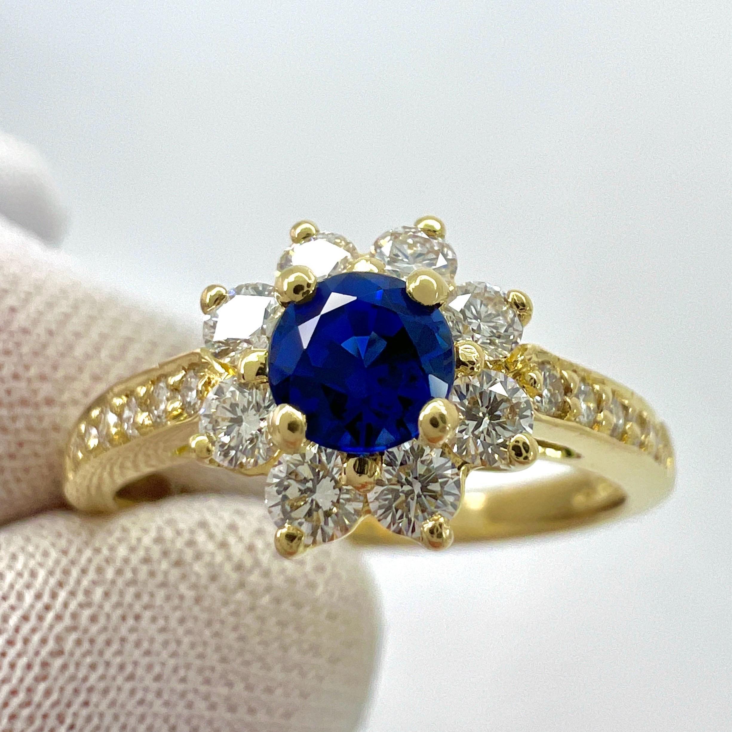 Tiffany & Co. Kornblumenblauer runder Saphir Diamant Blume 18k Gelbgold Ring im Zustand „Hervorragend“ im Angebot in Birmingham, GB