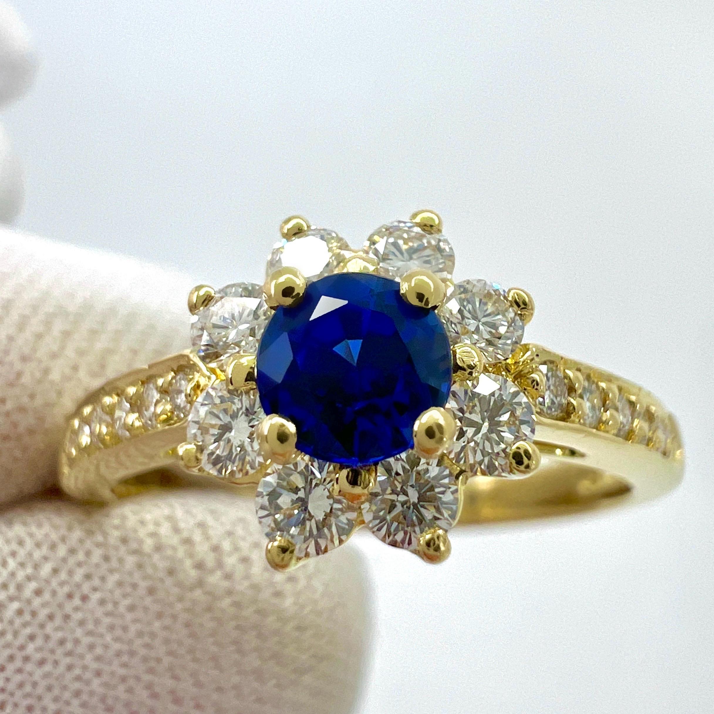 Tiffany & Co. Kornblumenblauer runder Saphir Diamant Blume 18k Gelbgold Ring im Angebot 1