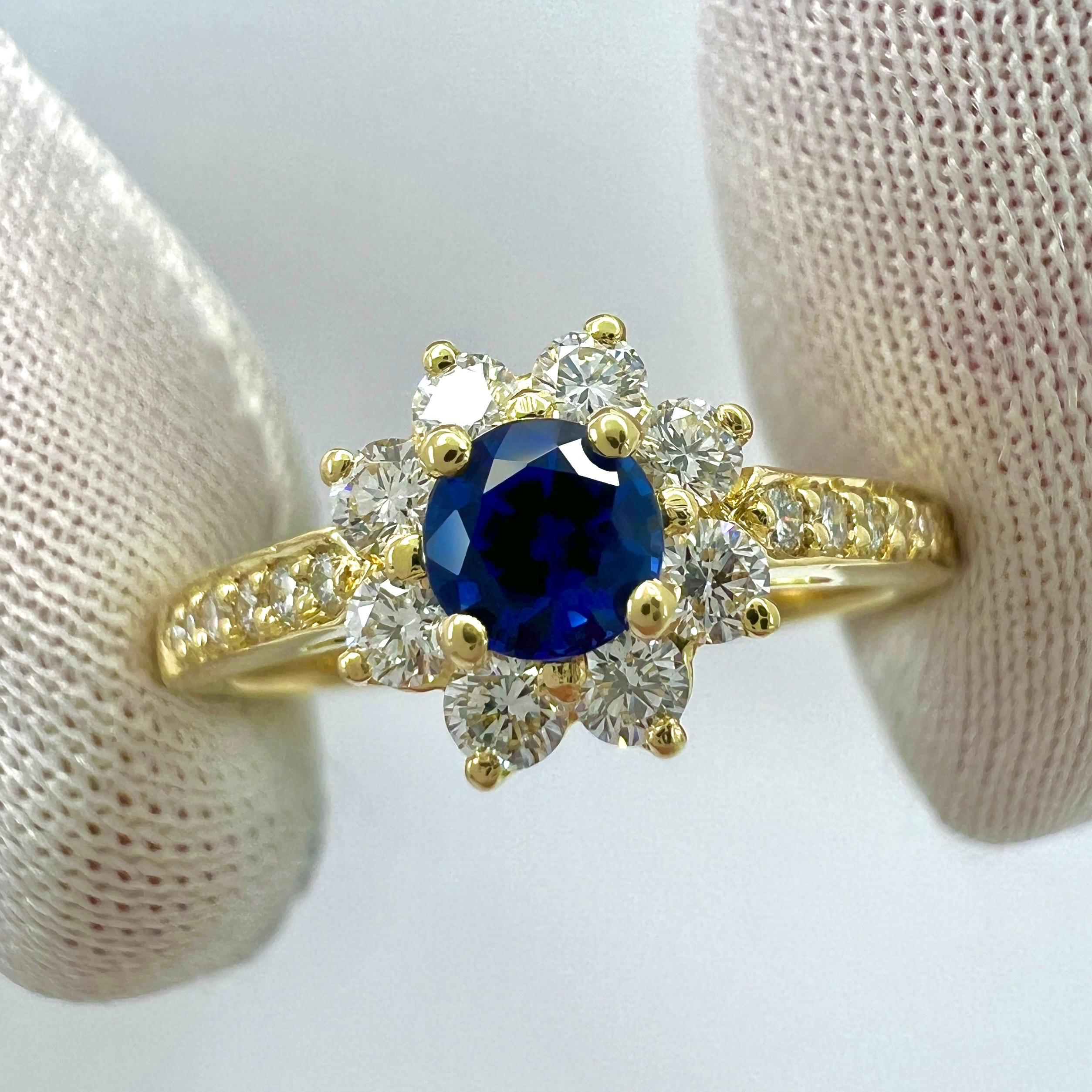 Tiffany & Co. Kornblumenblauer runder Saphir Diamant Blume 18k Gelbgold Ring im Angebot 2