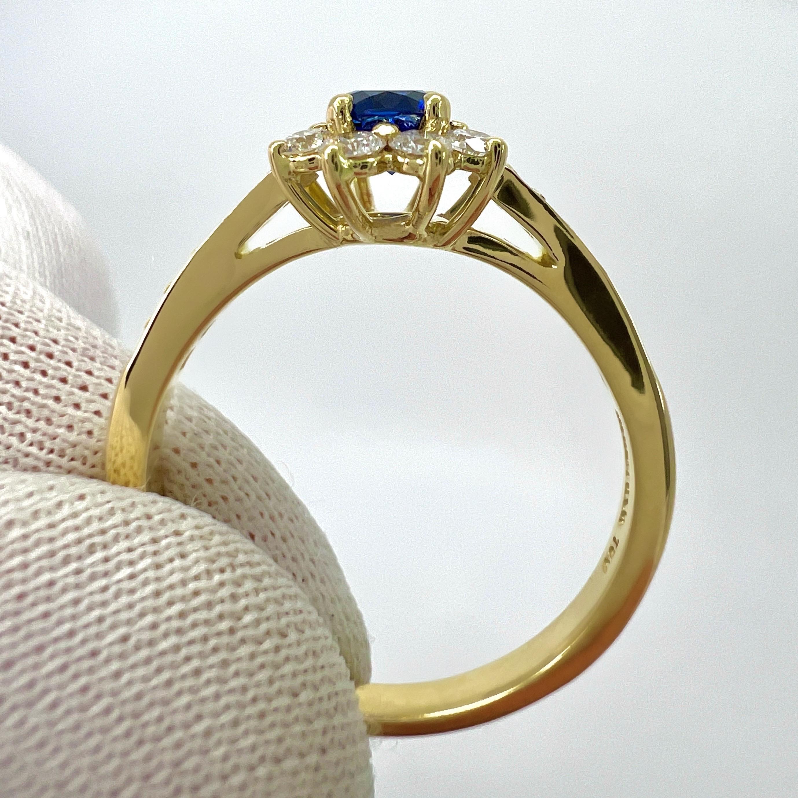 Tiffany & Co. Kornblumenblauer runder Saphir Diamant Blume 18k Gelbgold Ring im Angebot 3