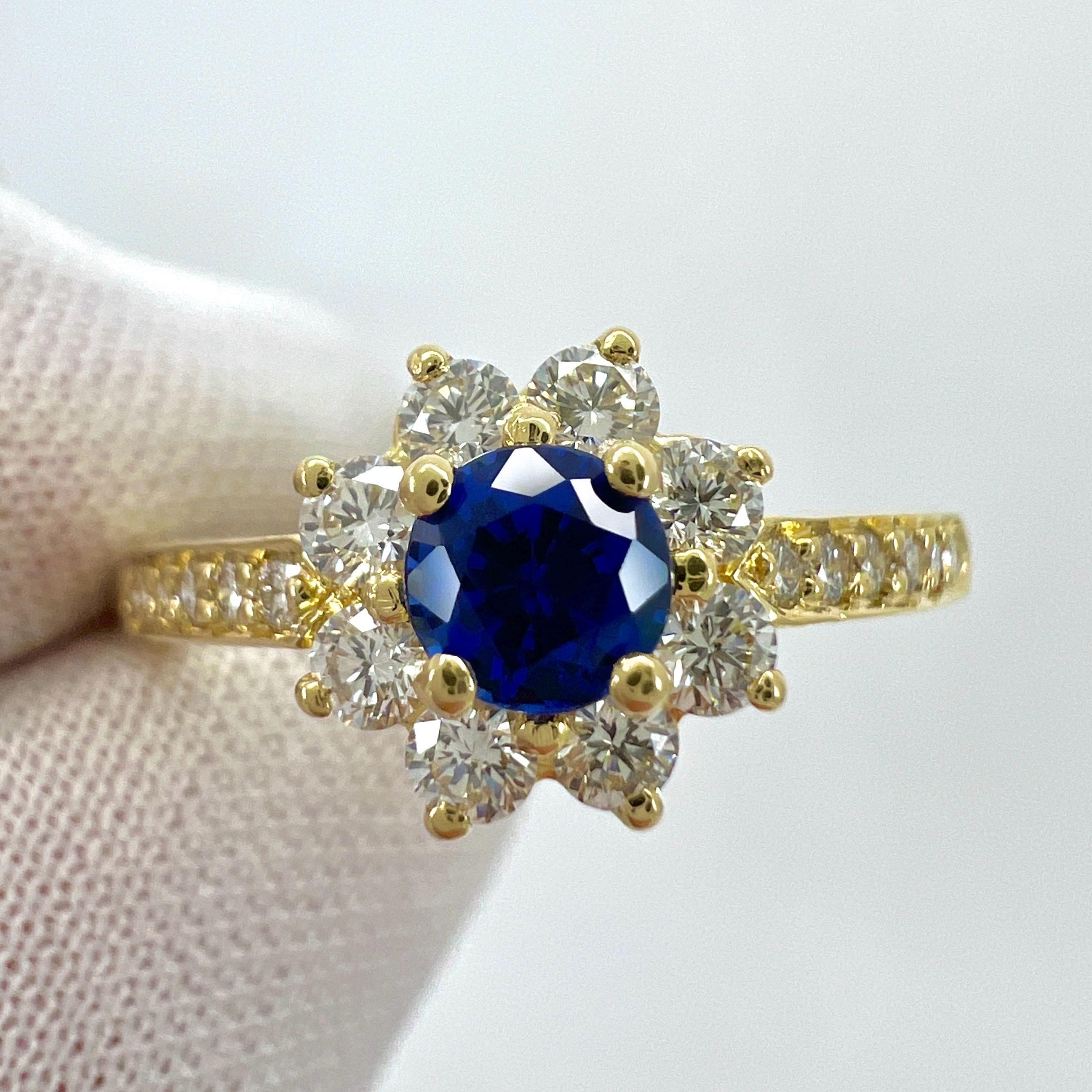 Tiffany & Co. Kornblumenblauer runder Saphir Diamant Blume 18k Gelbgold Ring im Angebot 4
