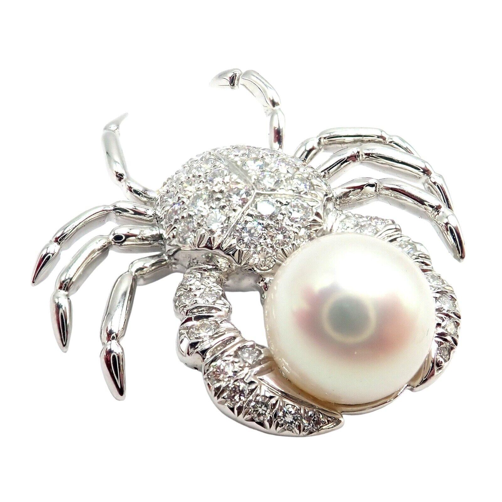 Tiffany & Co. Crab Diamond Pearl Platinum Pin Brooch For Sale 5