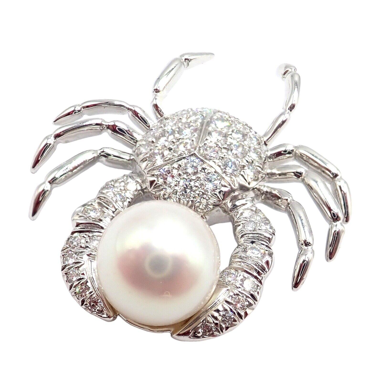 Tiffany & Co. Crab Diamond Pearl Platinum Pin Brooch For Sale 6
