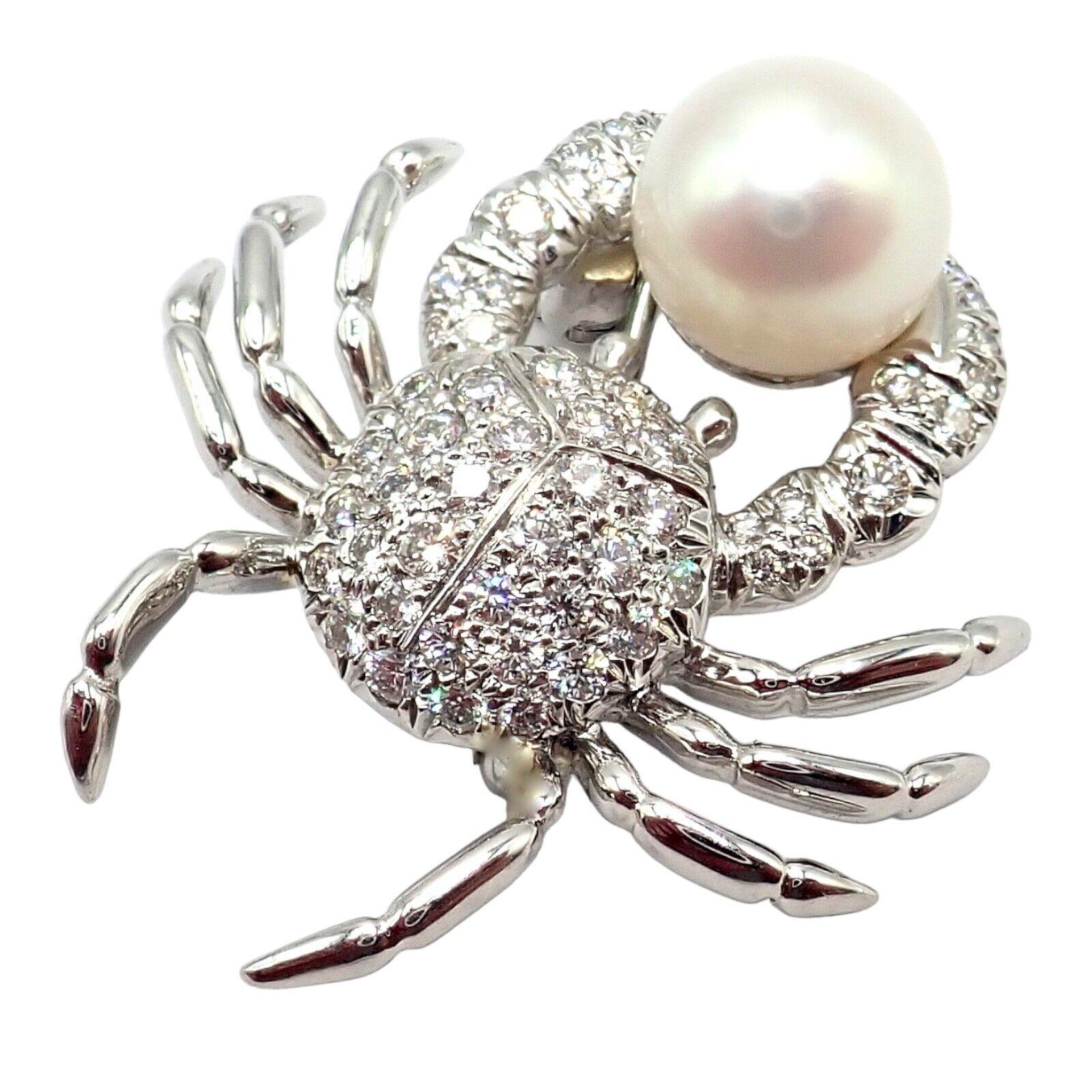 Tiffany & Co. Crab Diamond Pearl Platinum Pin Brooch For Sale 7