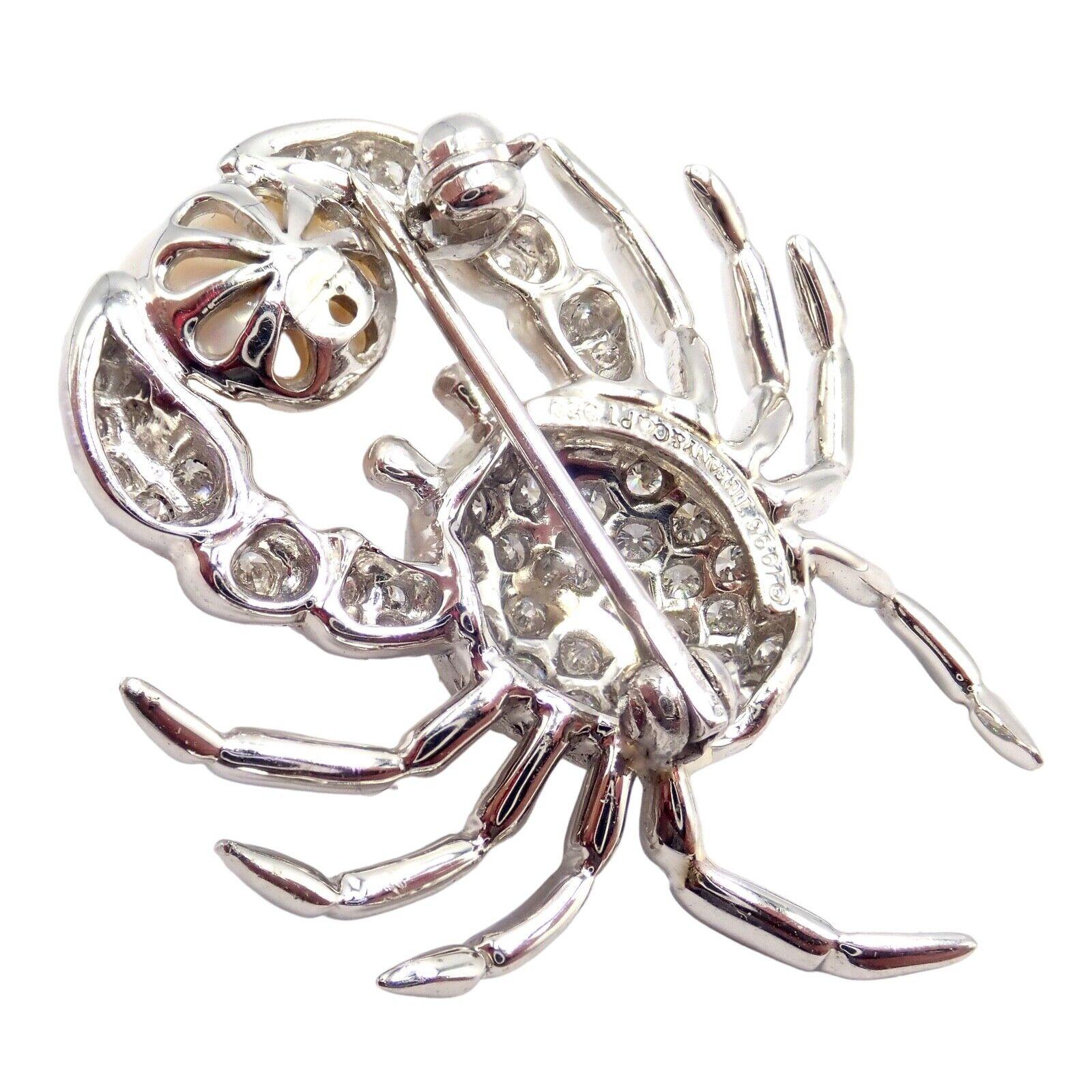 Tiffany & Co. Crab Diamond Pearl Platinum Pin Brooch For Sale 1
