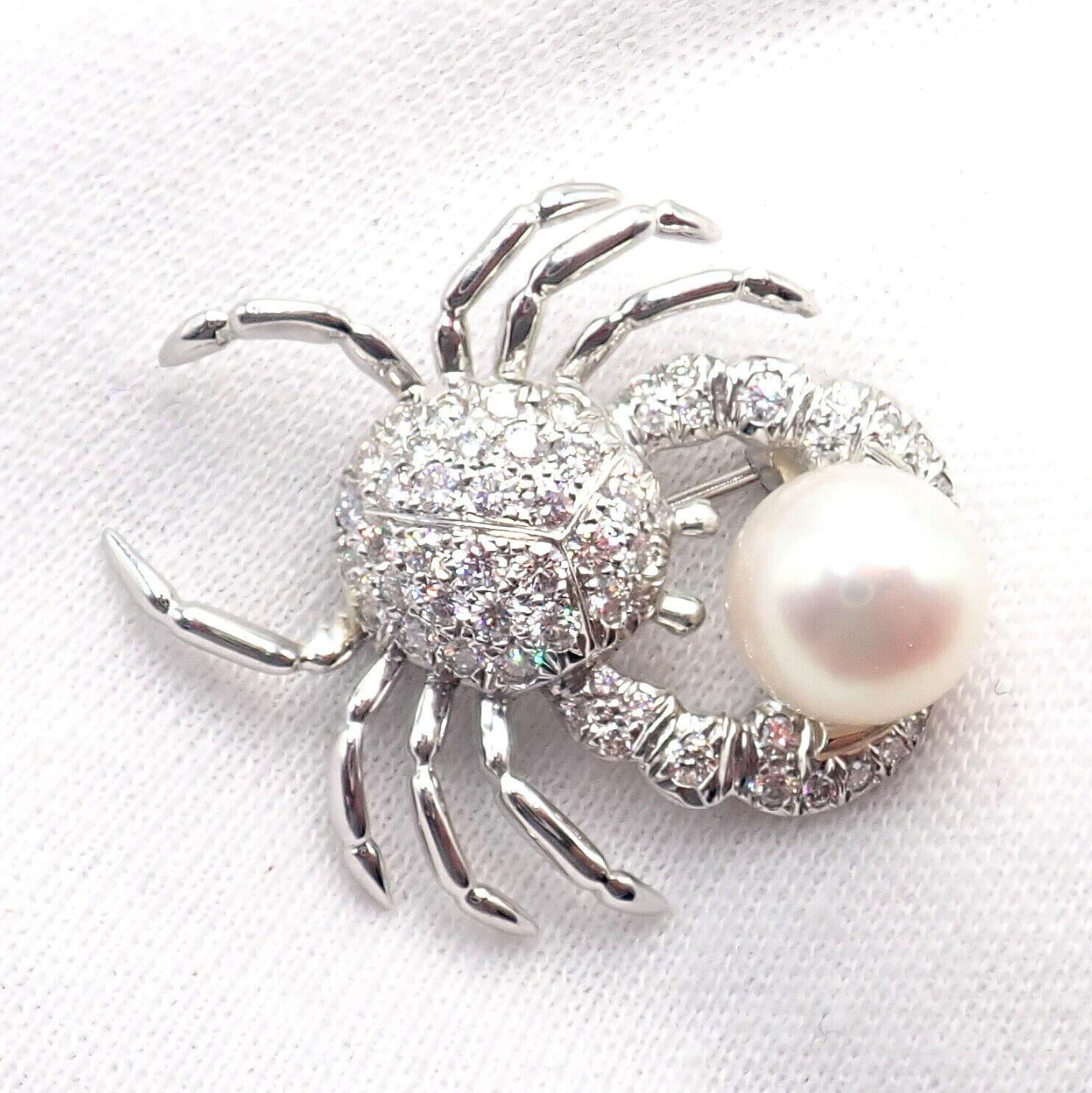 Tiffany & Co. Crab Diamond Pearl Platinum Pin Brooch For Sale 2