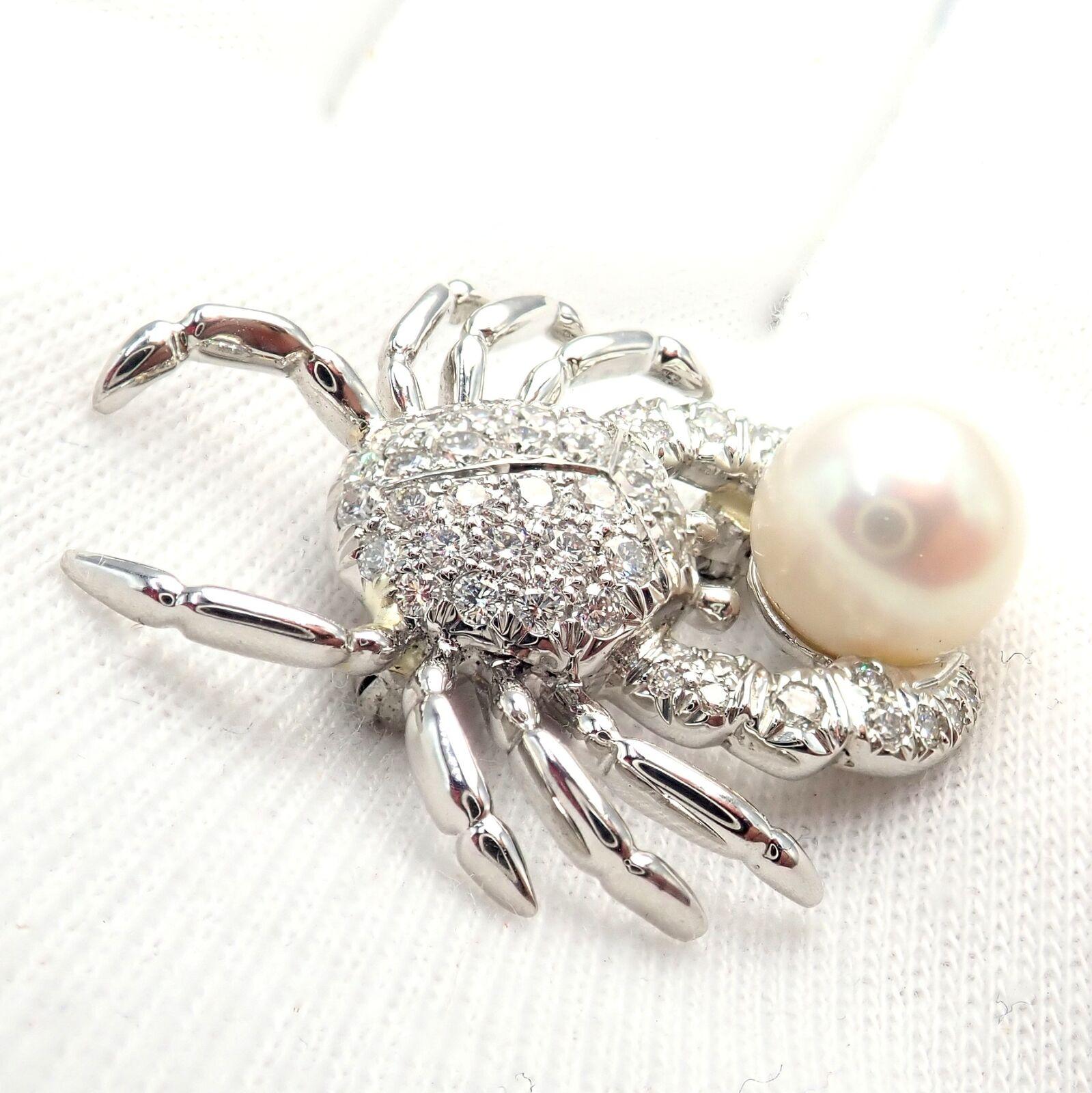 Tiffany & Co. Crab Diamond Pearl Platinum Pin Brooch For Sale 3