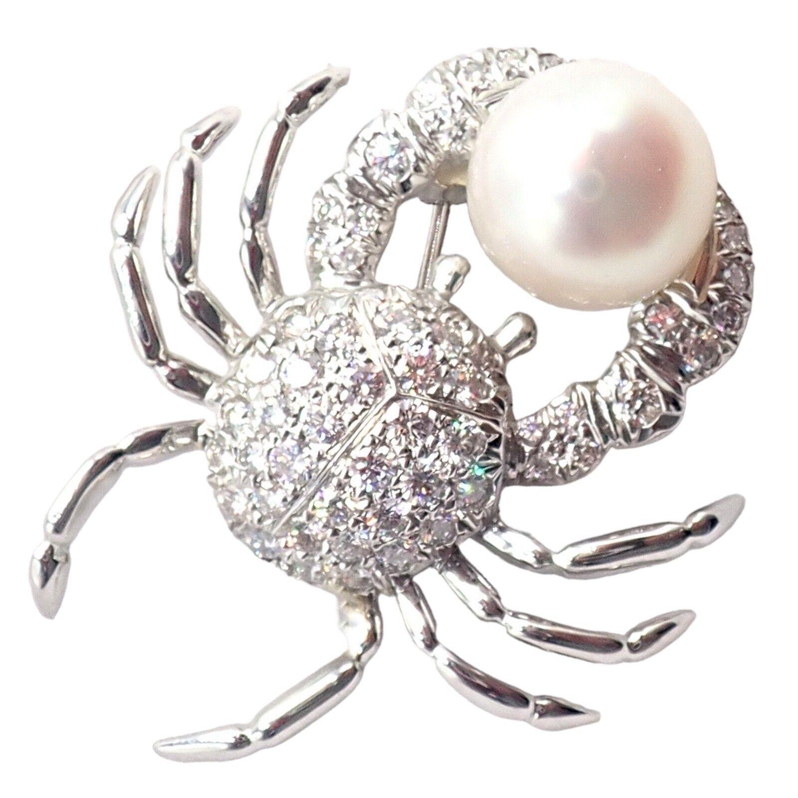 Tiffany & Co. Crab Diamond Pearl Platinum Pin Brooch For Sale 4