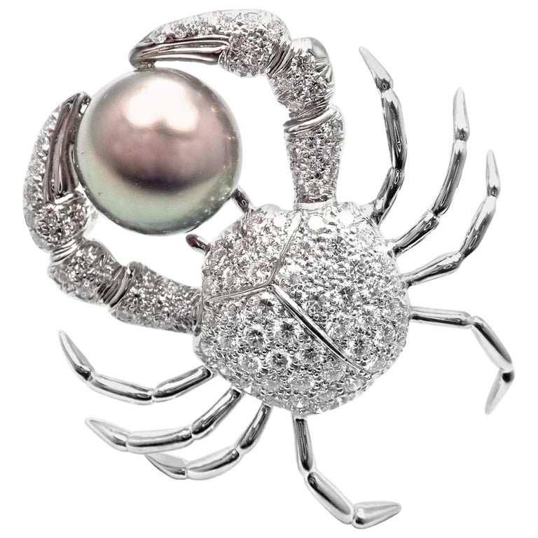 Tiffany and Co. Crab Tahitian Pearl 2.70 Carat Diamond Platinum Pin ...