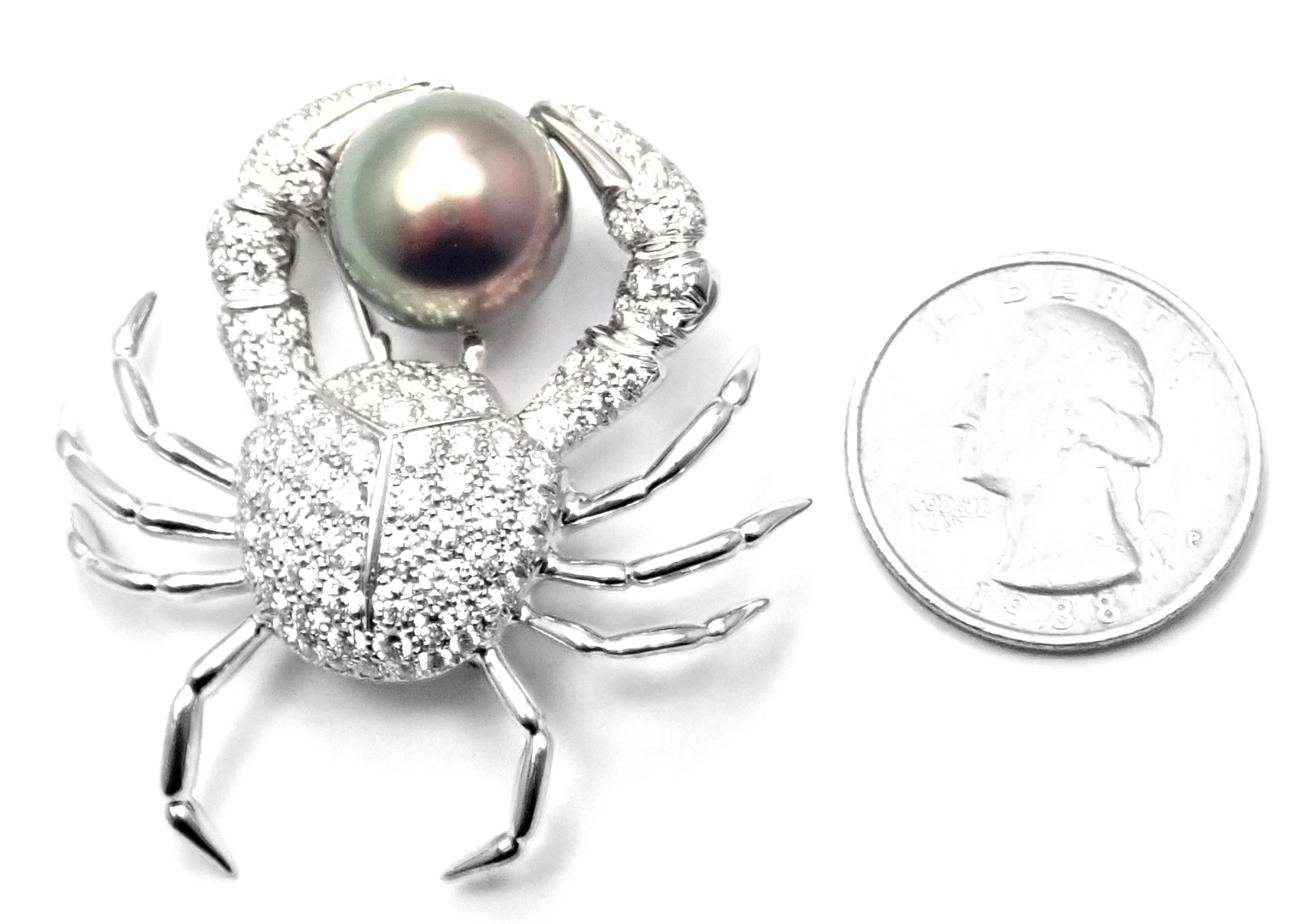 Tiffany & Co. Crab Tahitian Pearl 2.70 Carat Diamond Platinum Pin Brooch For Sale 2