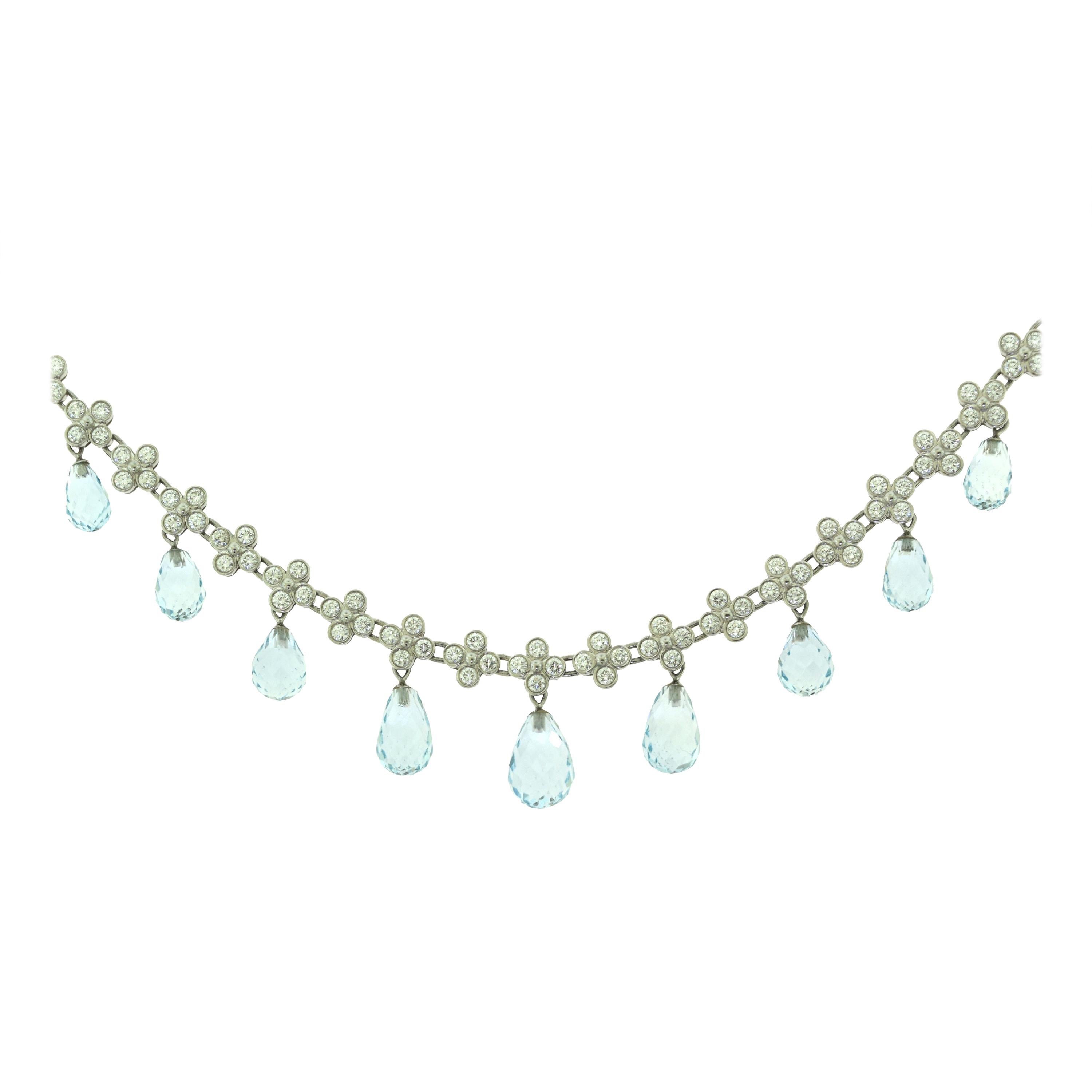 Tiffany & Co. Crochet Lace Diamond and Aquamarine Briolette Platinum Necklace