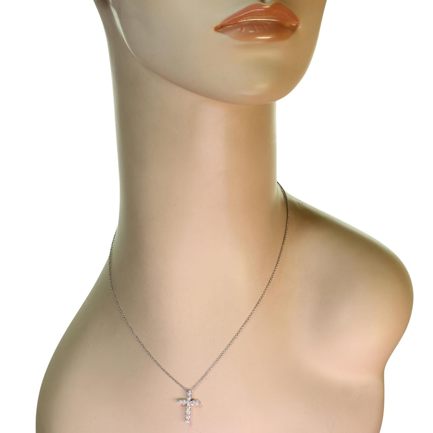 Brilliant Cut TIFFANY & CO. Cross Diamond Platinum Pendant Necklace For Sale