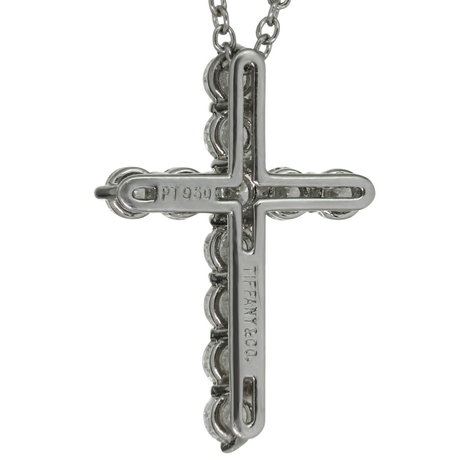 TIFFANY & CO. Cross Diamond Platinum Pendant Necklace For Sale 1