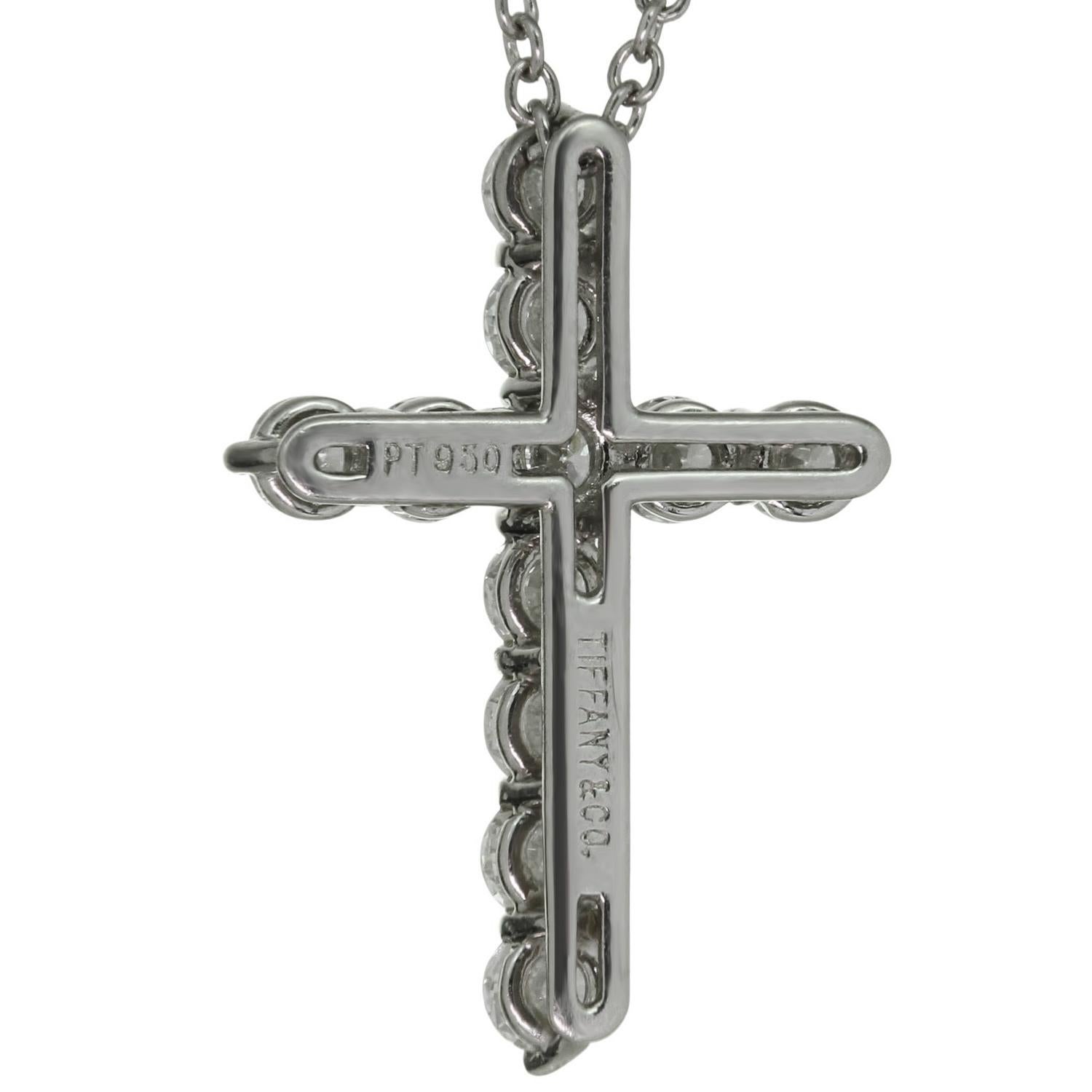Brilliant Cut TIFFANY & CO. Cross Diamond Platinum Pendant Necklace For Sale