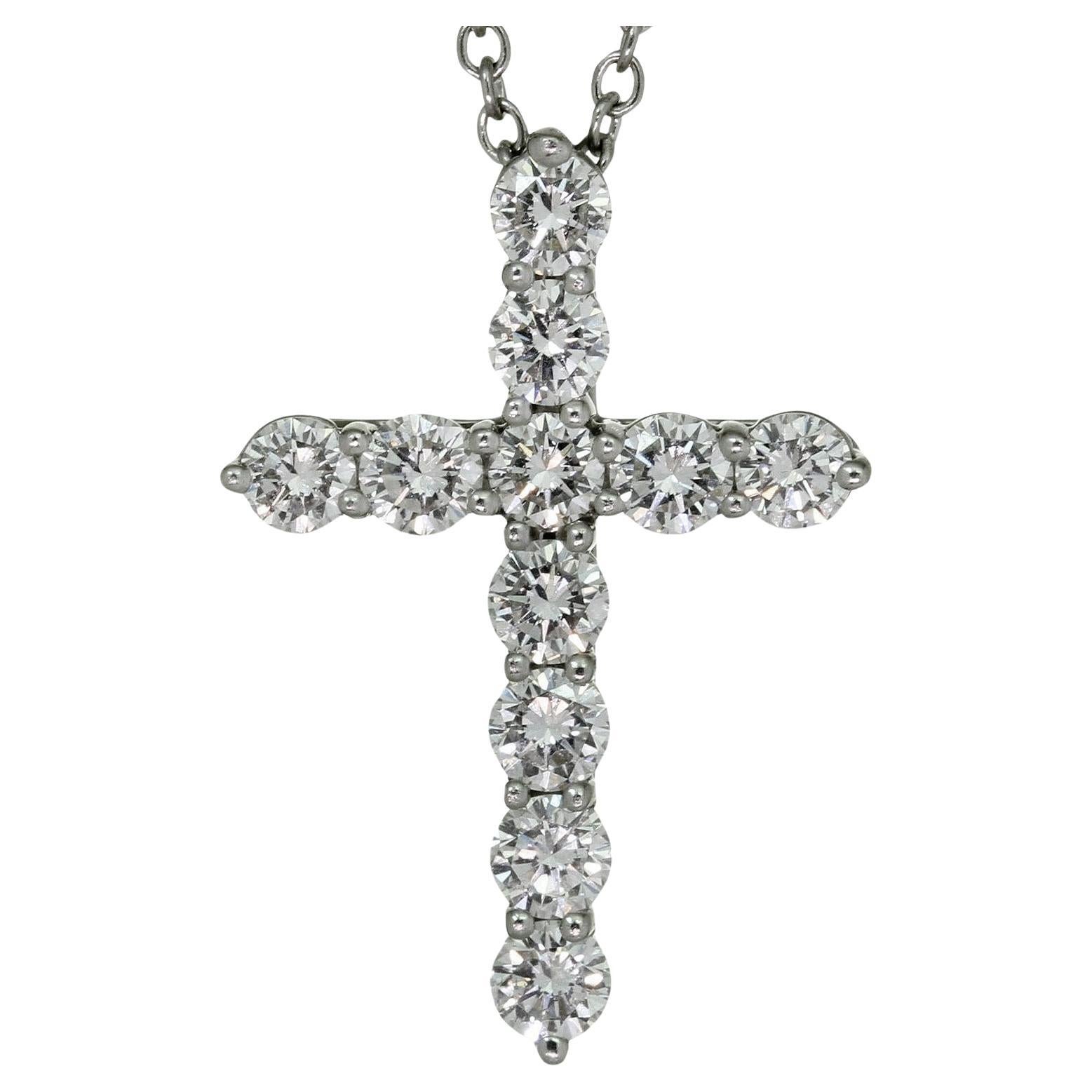 TIFFANY & CO. Cross Diamond Platinum Pendant Necklace For Sale