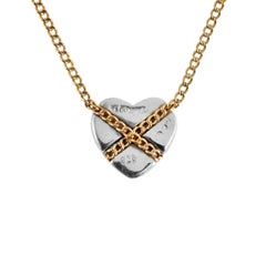 Tiffany & Co. Cross My Heart 18K Yellow Gold Silver Two-Tone Pendant Necklace