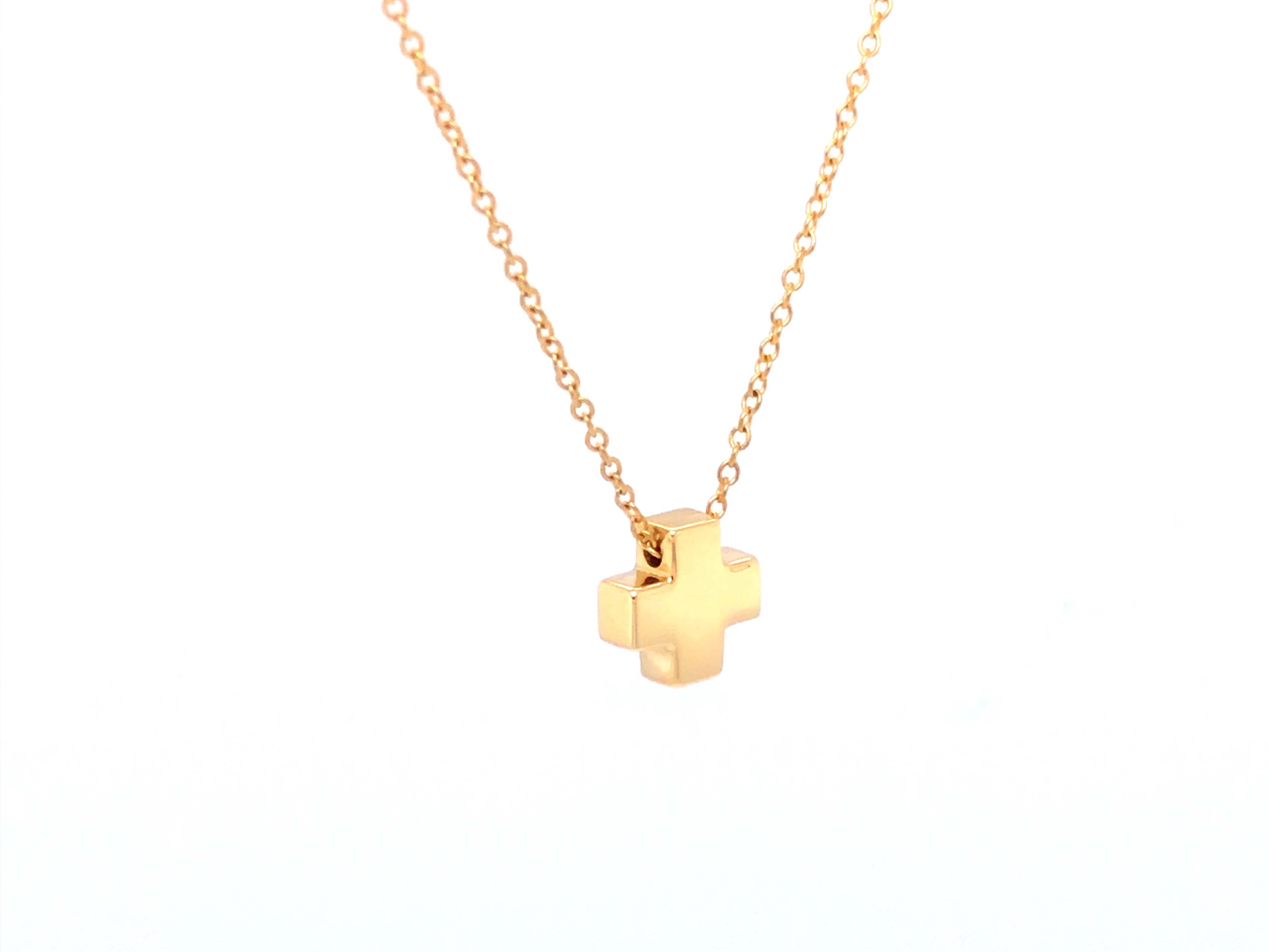 Modern Tiffany & Co. Cross Pendant and Chain, 18k Yellow Gold