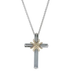 Tiffany & Co. Cross Pendant Necklace 18" - Sterling 925 Yellow Gold 18k Faith