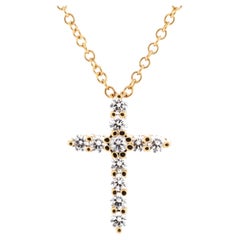 Tiffany & Co. Cross Pendant Necklace 18k Yellow Gold with Diamonds Mini