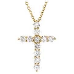 Tiffany & Co. Cross Pendant Necklace 18K Yellow Gold with Diamonds Small