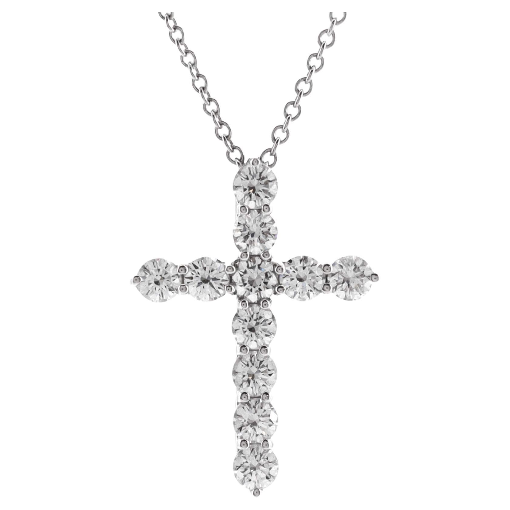 Tiffany & Co. Cross Pendant Necklace Platinum and Diamonds Medium