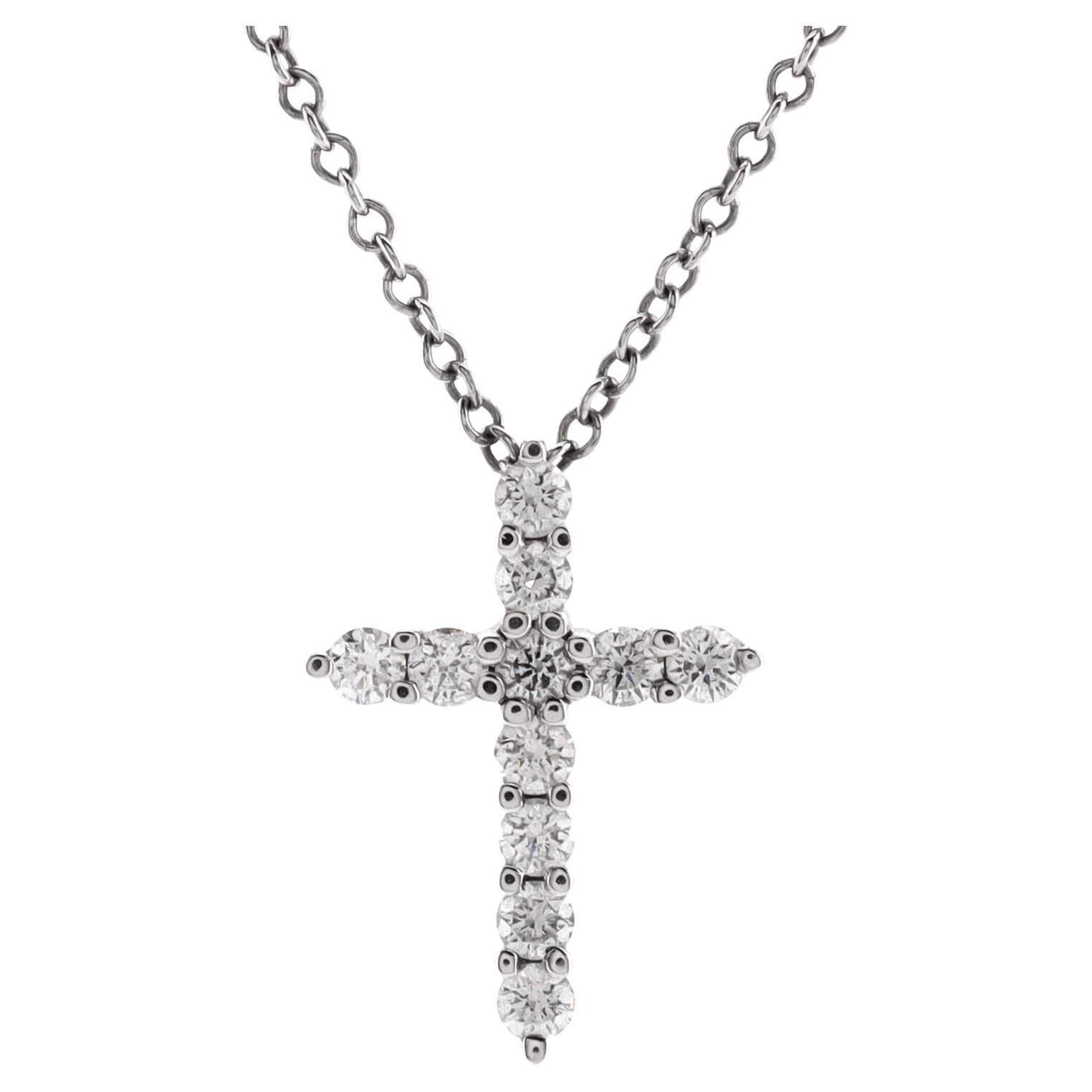 Tiffany & Co. Cross Pendant Necklace Platinum and Diamonds Mini