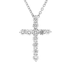 Tiffany & Co. Cross Pendant Necklace Platinum and Diamonds Small