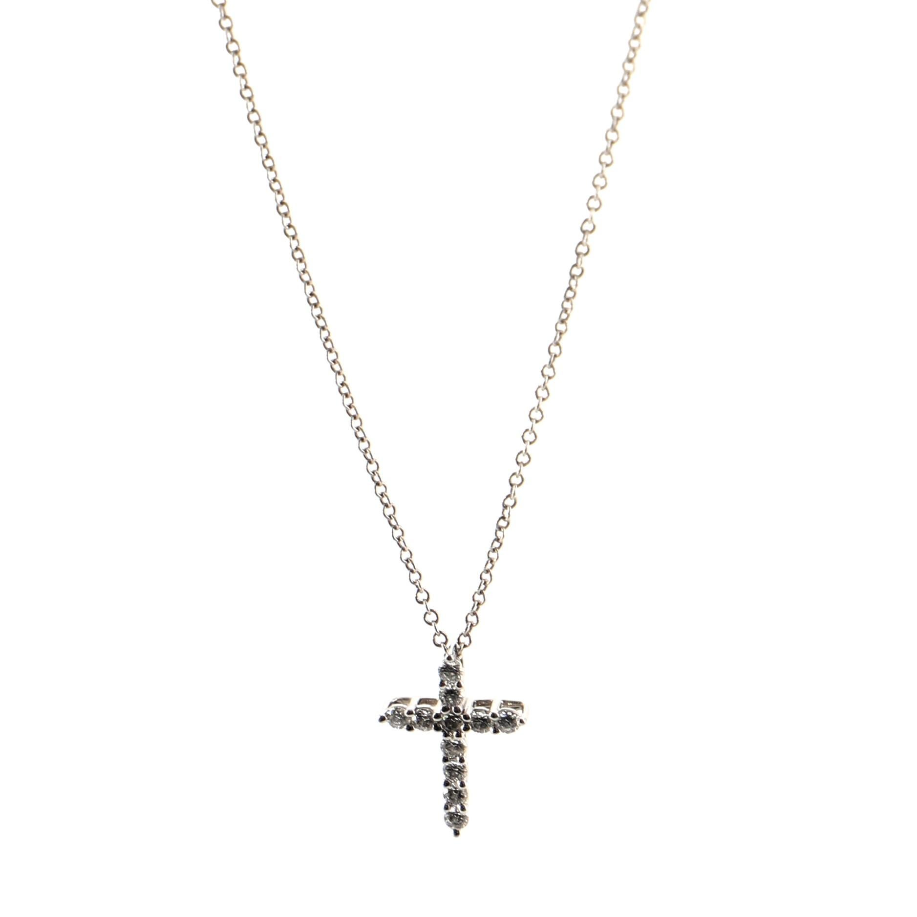 Round Cut Tiffany & Co. Cross Pendant Necklace Platinum and Diamonds Small
