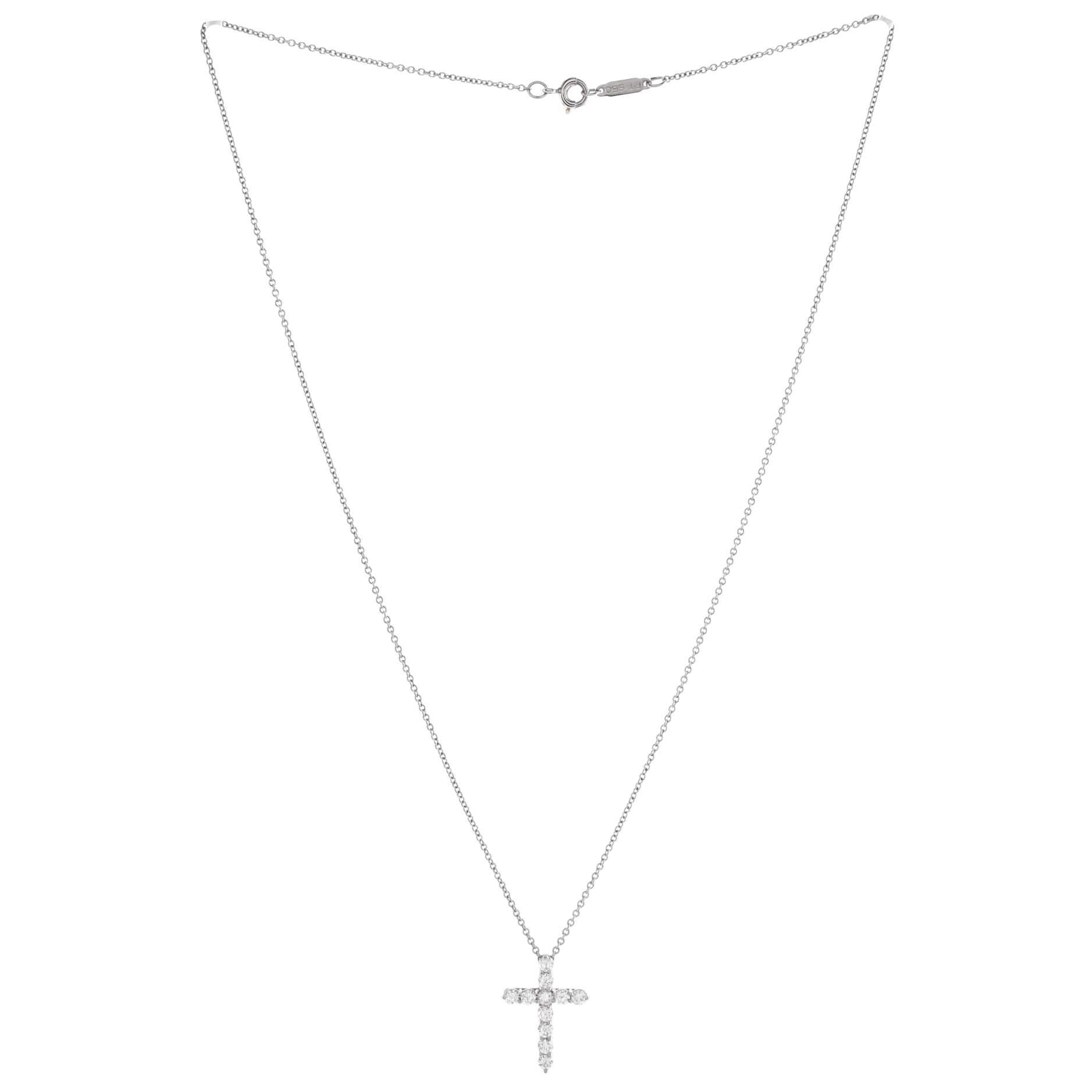 Tiffany & Co. Cross Pendant Necklace Platinum and Diamonds Small In Good Condition In New York, NY