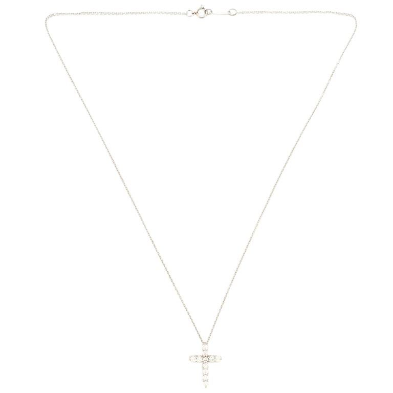 Tiffany & Co. Cross Pendant Necklace Platinum and Diamonds Small