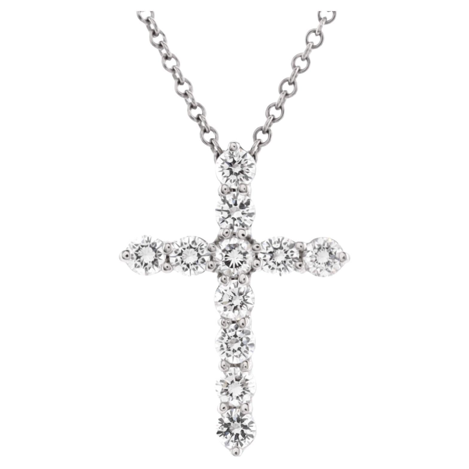 Tiffany and Co. Platinum Diamond Cross Necklace at 1stDibs