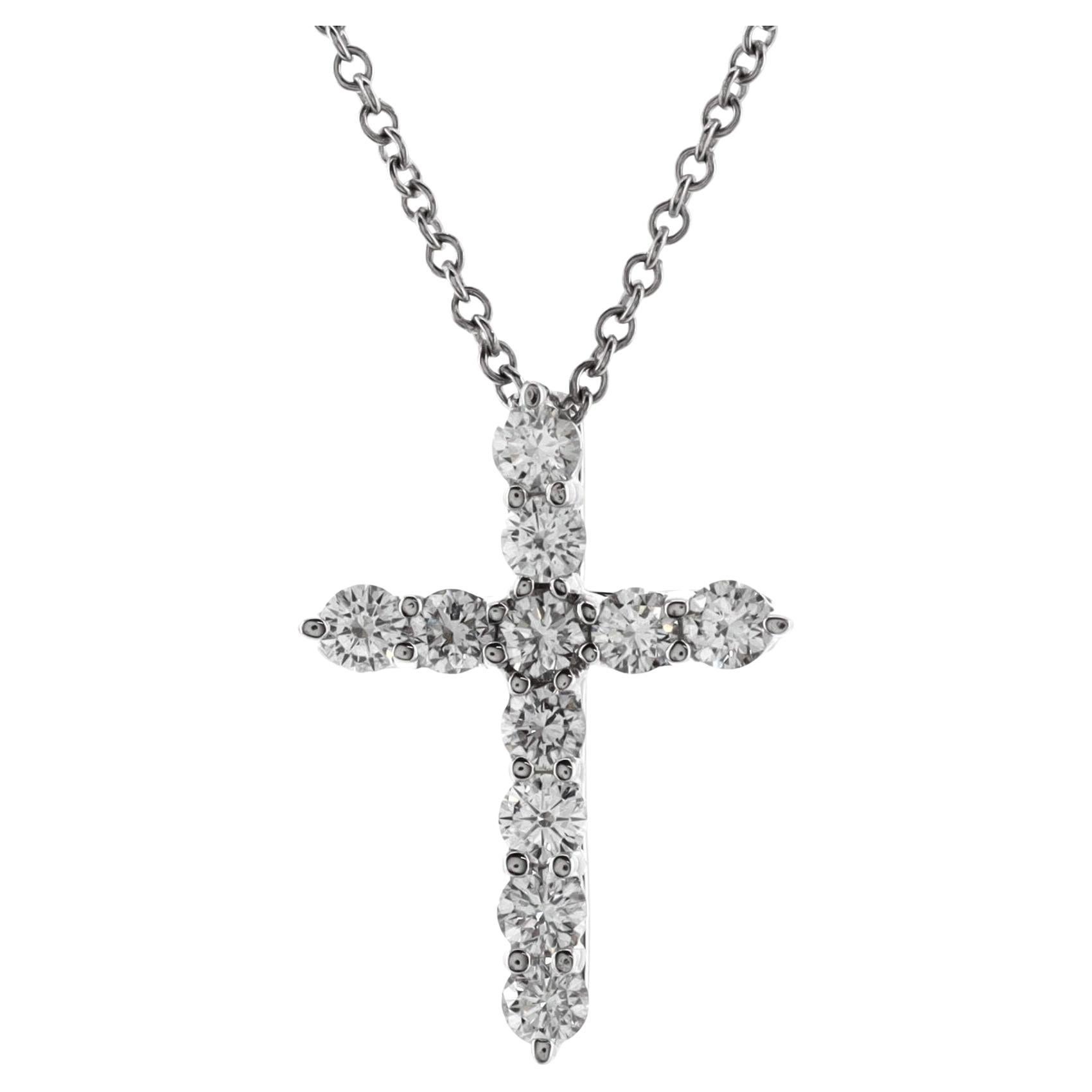 Tiffany & Co. Cross Pendant Necklace Platinum and Diamonds Small For Sale