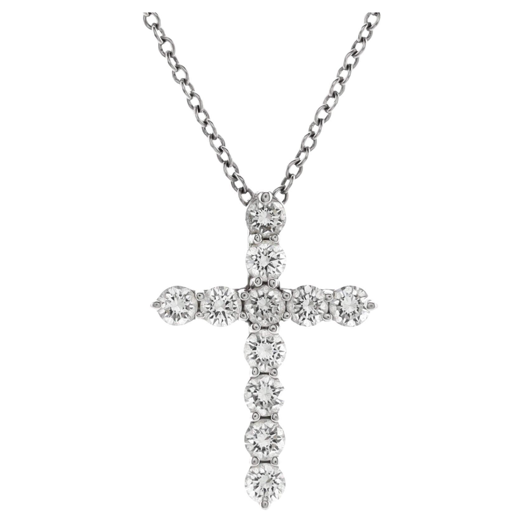 Tiffany & Co. Cross Pendant Necklace Platinum and Diamonds Small For Sale