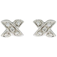 Tiffany & Co. Cross Stitch White Gold 0.10 Carat Round Diamond Studded Earrings