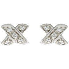 Tiffany & Co. Cross Stitch White Gold 0.10 Carat Round Diamond Studded Earrings